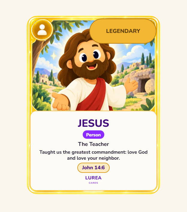 The Jesus card, legendary, with its subtitle, its story and the verse