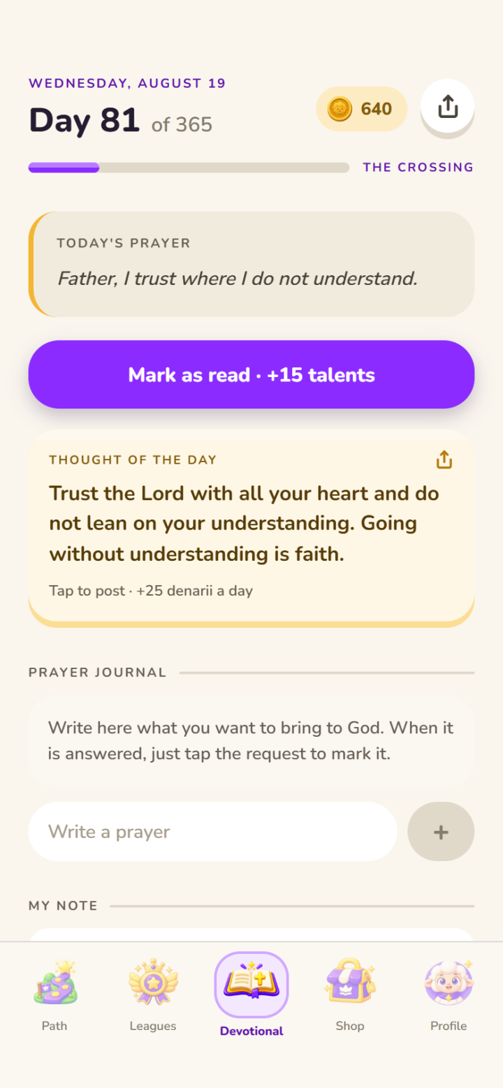 The devotional of the day, with the verse and the mentor comment
